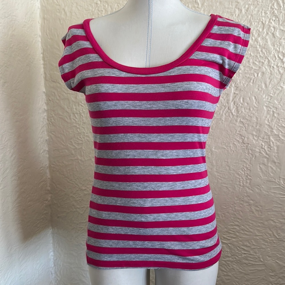 Michael Stars Pink Gray Stripe Sleeveless T-Shirt Tank Top